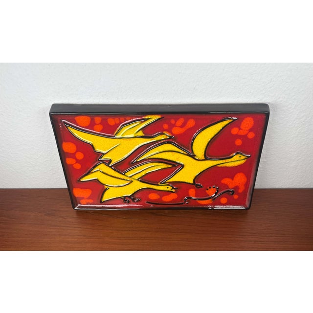 Mid-Century Modern West German Pottery WGP Wall Plate with Red and Yellow Bird Decor, 1970s, 1960s For Sale - Image 6 of 15
