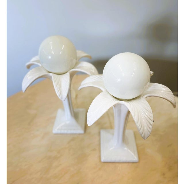 White Ceramic Palm Tree Table Lamps by Michael Andersen, 1970s, Set of 2 For Sale - Image 6 of 11