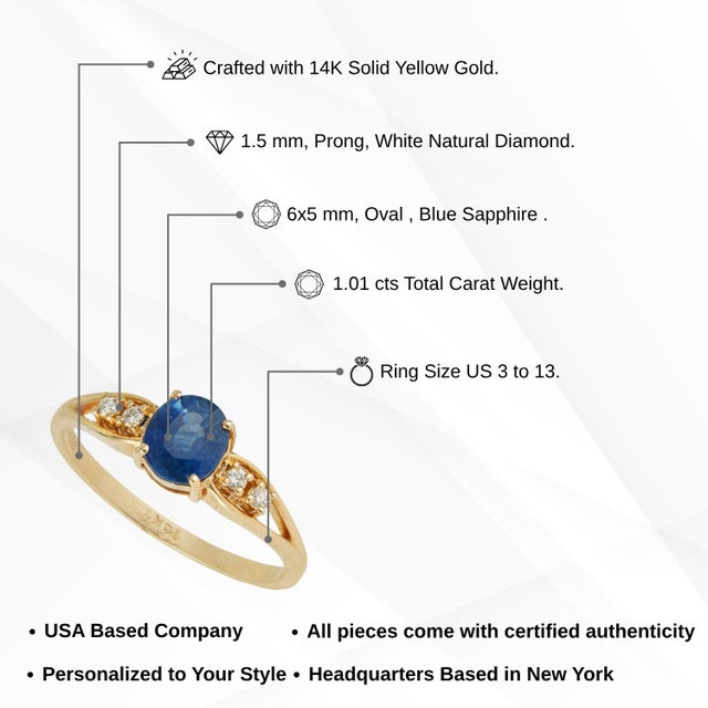 Vintage Style 1.01ct Blue Sapphire Birthstone 14k Gold Diamond Proposal Ring Size 8 For Sale - Image 12 of 17