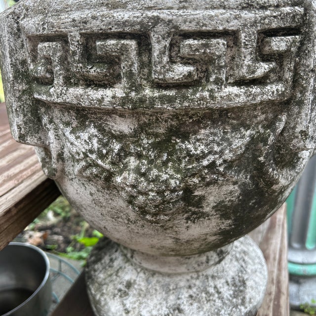 A Pair of Carden Planters With Vintage Greek Key and Grapevine Motif on Pedestal Foot For Sale - Image 10 of 12