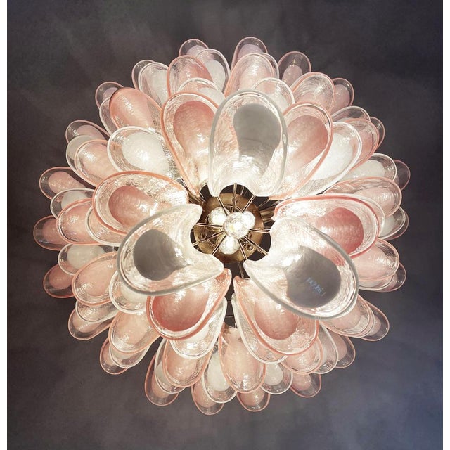 1990s Italian Pink and White Petal Chandeliers, Murano, Set of 2 For Sale - Image 5 of 18