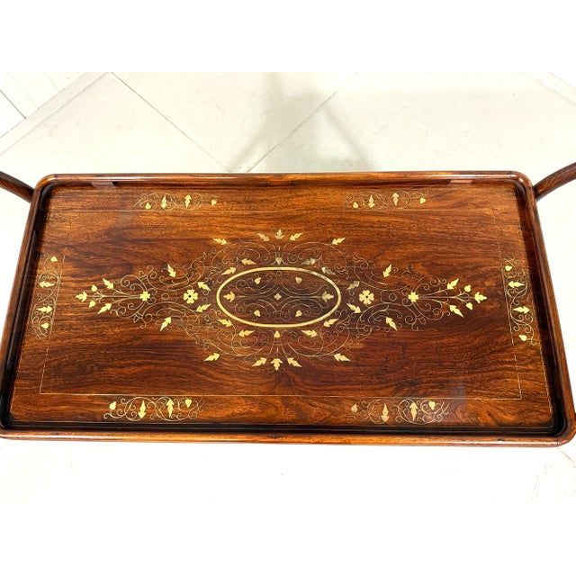 Anglo Indian Teak and Brass Inlaid Serving Trolley, 1930s For Sale - Image 11 of 18