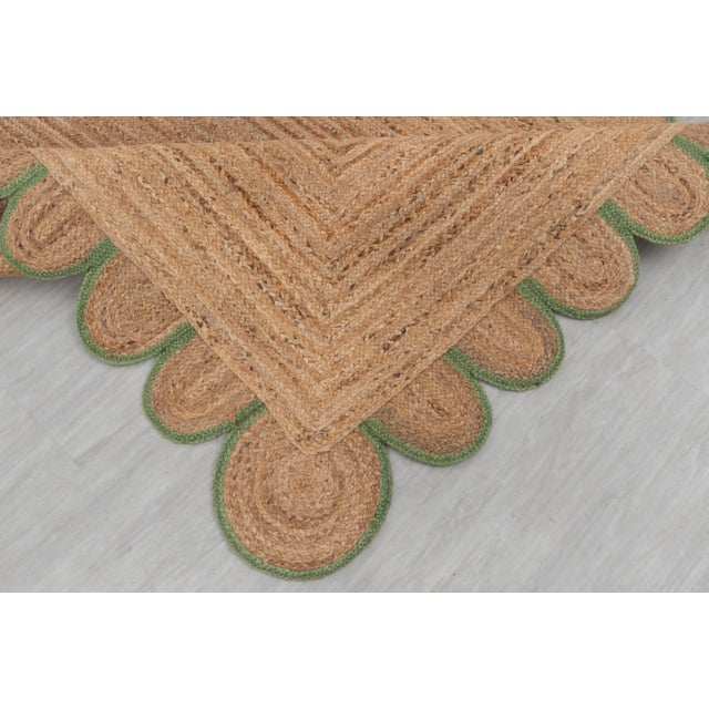 Olive Green Scallop Edge Jute Rug 3x20 Ft. For Sale - Image 11 of 13