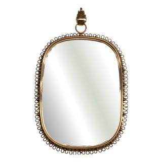 Vintage Wall Mirror with Loop Frame and Wall Hook in Brass by Josef Frank for Svenskt Tenn, 1960s For Sale
