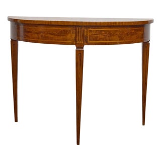19th Century Italian Walnut Demi-Lune Table With Satinwood Inlay and Rear Drawer For Sale