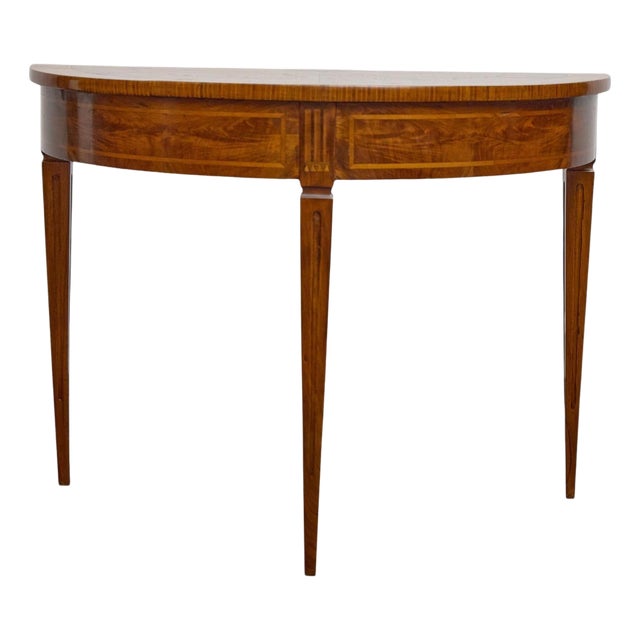 19th Century Italian Walnut Demi-Lune Table With Satinwood Inlay and Rear Drawer For Sale