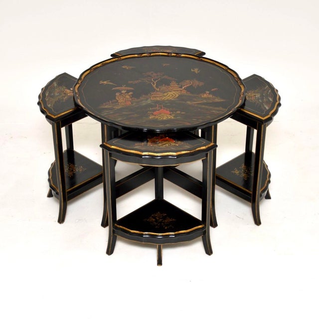 Antique Chinoiserie Lacquered Nesting Tables, 1920s, Set of 5 For Sale - Image 3 of 14
