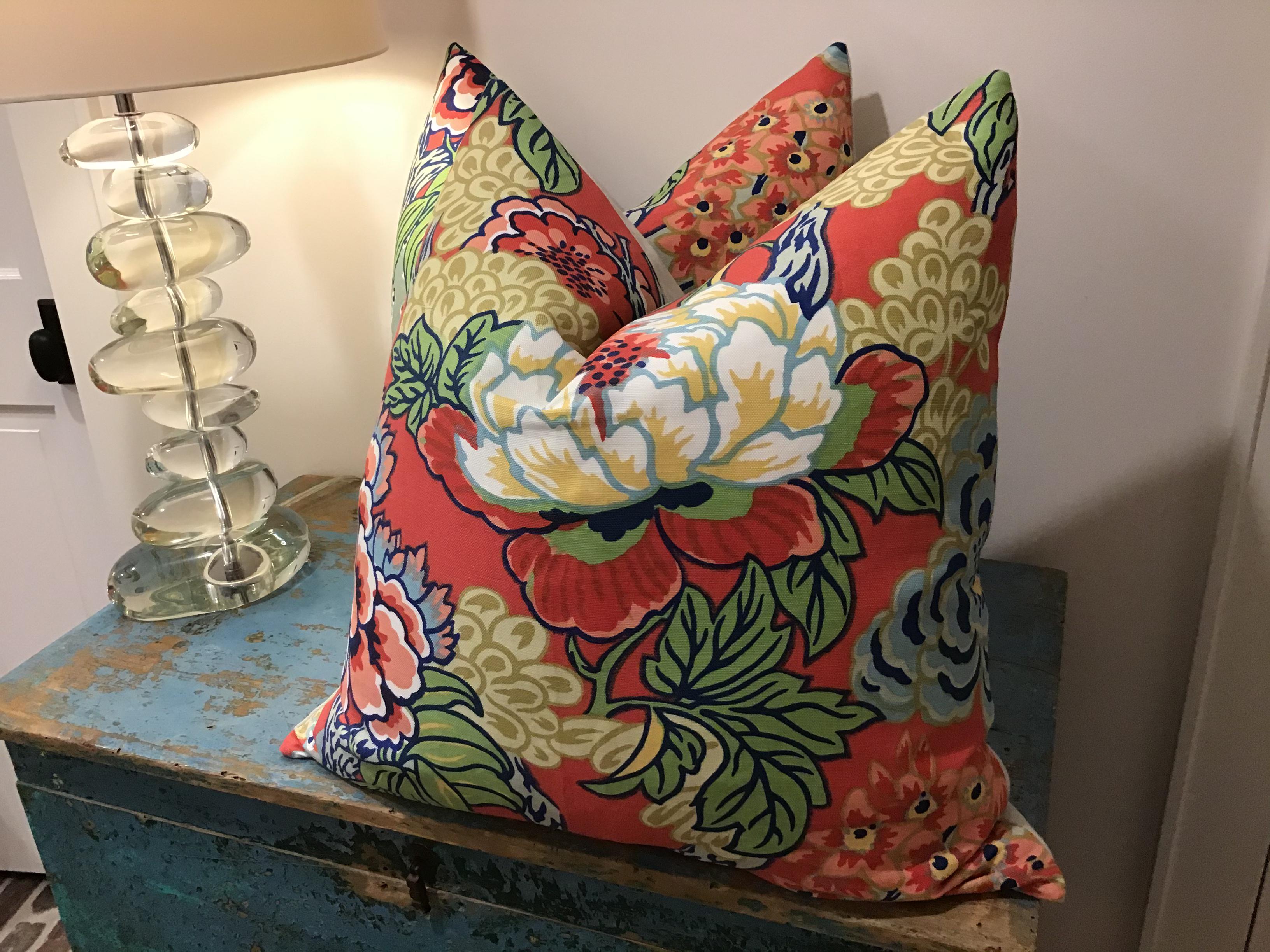 Home Decor Thibaut Honshu Cover In Coral And Green Decorative Pillows