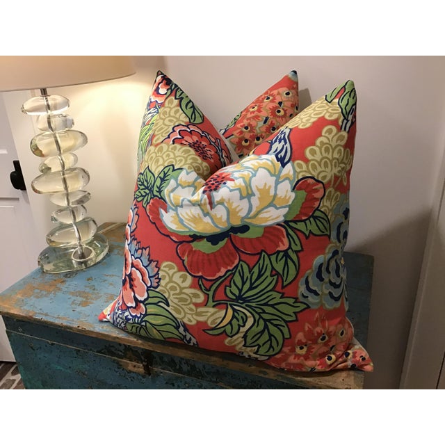 Thibaut Honshu In Coral And Green 22 22 Pillows A Pair Chairish