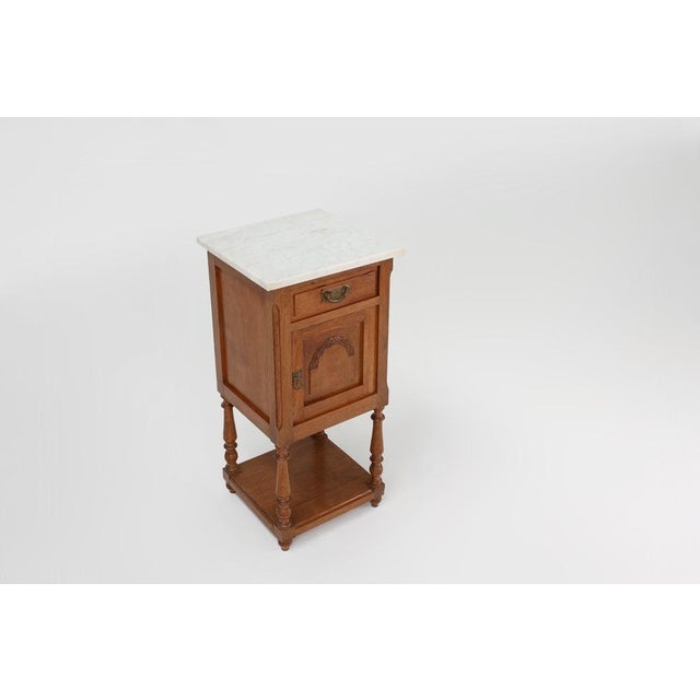 Wood Art Deco Nightstand in Oak with Carrara Marble Top, France, 1930s For Sale - Image 7 of 11