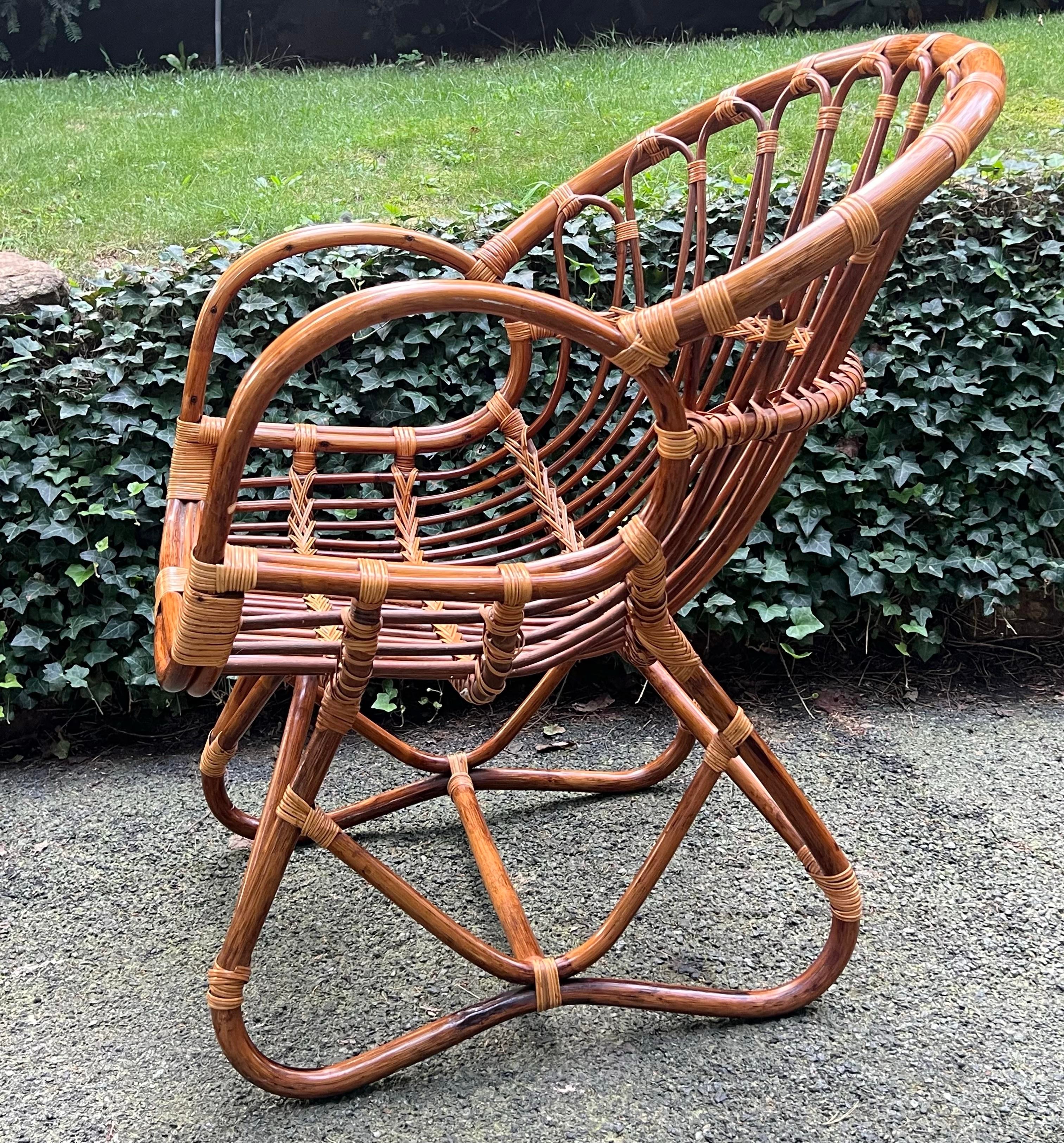 Vintage Mid Century Franco Albini Rattan Scoop Chair | Chairish