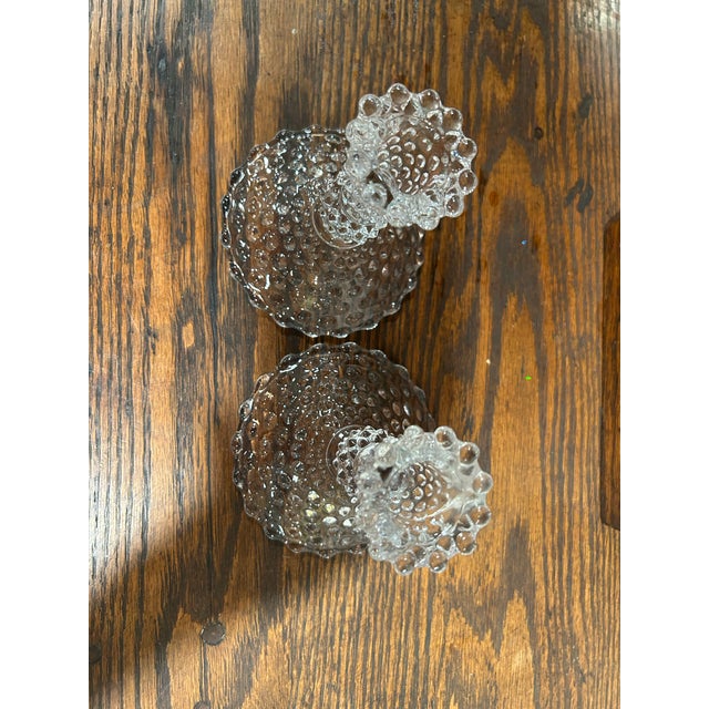 Coastal Pair of Duncan & Miller Hobnail Pressed Glass Candle Stick Holders For Sale - Image 3 of 8