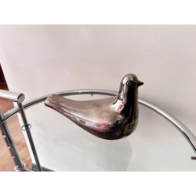 Vintage Chrome-Silver Glazed Ceramic Pigeon by Aldo Londi for Bitossi, Italy, 1970 For Sale - Image 3 of 8