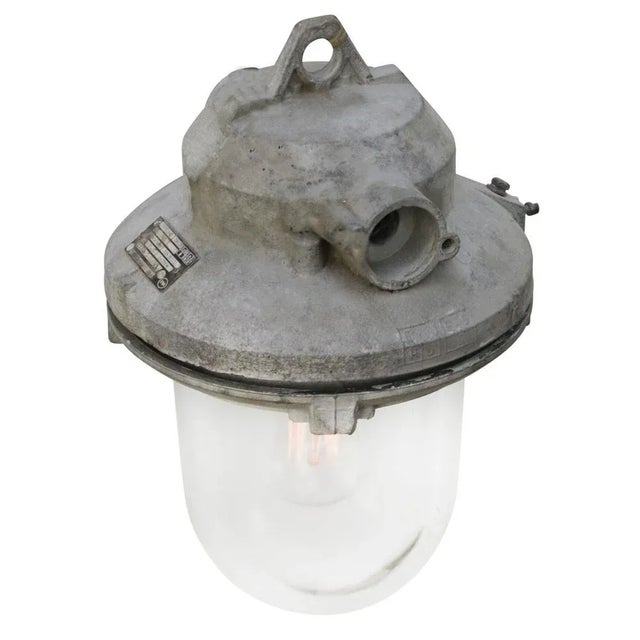 Industrial Industrial Clear Glass & Grey Pendant Lights For Sale - Image 3 of 6