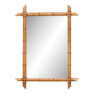 Faux Bamboo Walnut Mirror with Original Glass, French circa 1900 For Sale
