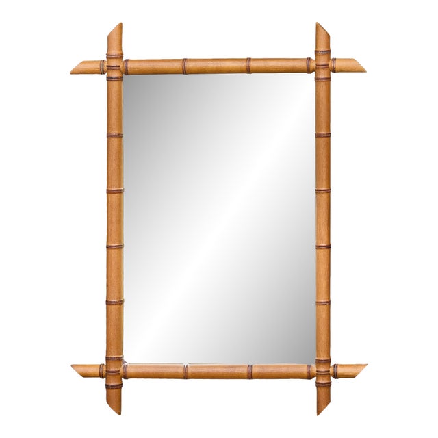 Faux Bamboo Walnut Mirror with Original Glass, French circa 1900 For Sale