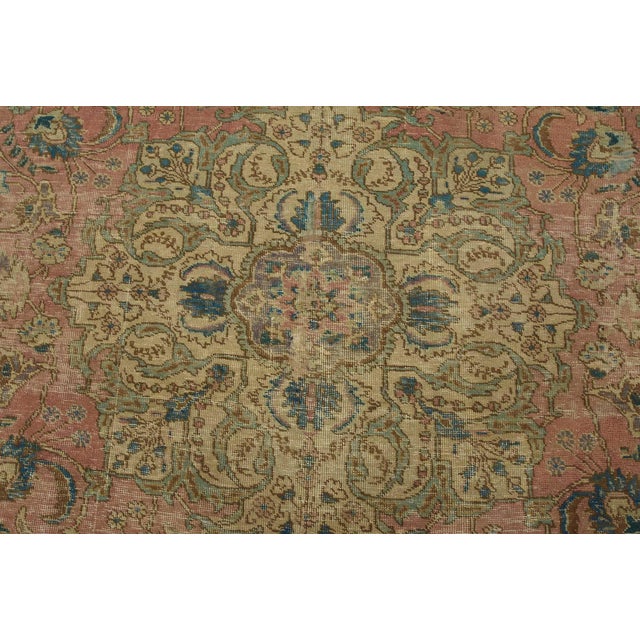 Tabriz Rug 7’8” X 10′ Pink Wool Vintage Distressed Hand-Knotted Carpet For Sale In Philadelphia - Image 6 of 15