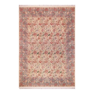 Shabby Chic 1990's Floral Pak-Persian Ivory/Blue Wool Rug - 9'0'' X 11'11'' For Sale