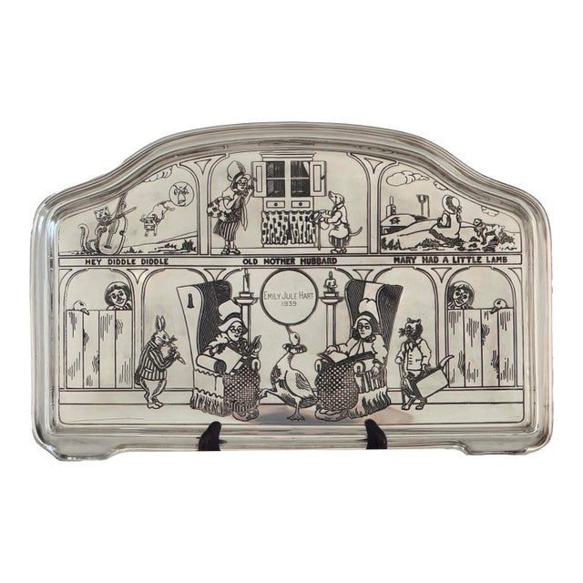 Reed and Barton Engraved Nursery Rhymes Silverplate High Chair Tray - 1939 For Sale