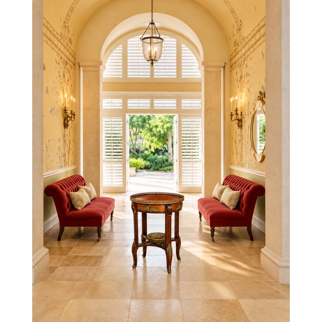 Old World Elegance | Antique French-Style Marquetry Guéridon Table With Brass Mounts and Decorative Basket For Sale - Image 9 of 10