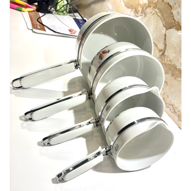 Vintage Limoges Nesting Porcelain & Aluminum Cookware Complete Set of Four – Botanical Berry Motif For Sale - Image 10 of 14