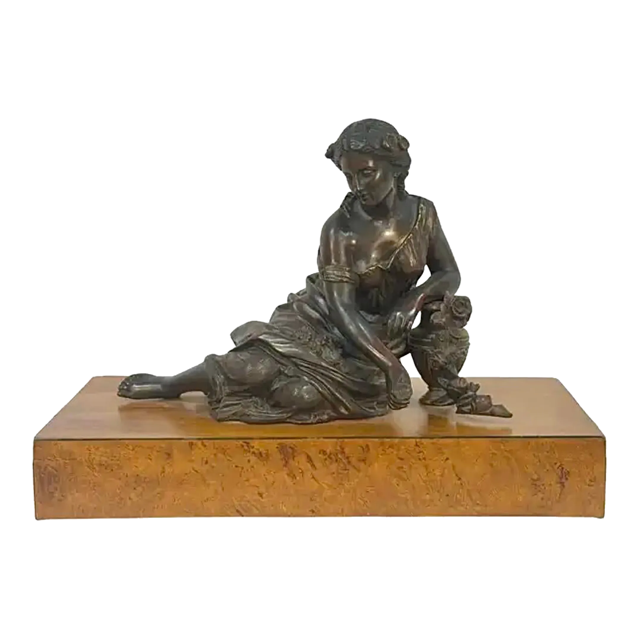 19th Century French Bronze Woman With Flowers Sculpture | Chairish