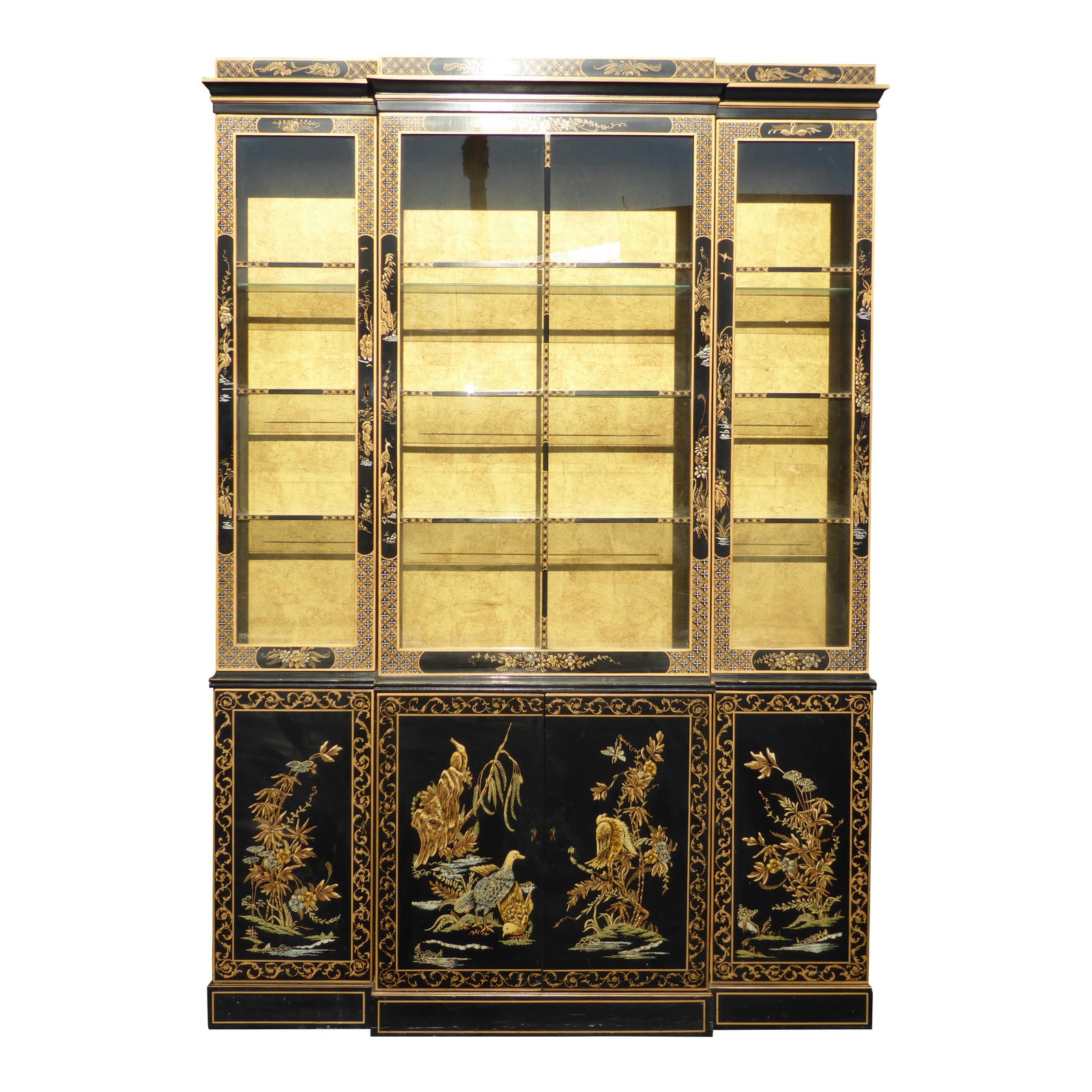 Drexel Heritage Vintage Asian Chinoiserie Black Lacquered & Gold Gilt