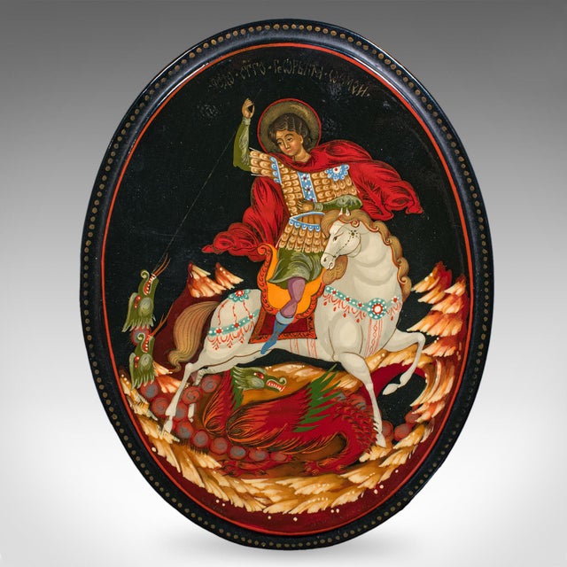 Vintage Oval Keepsake Box, Russian, Lacquered Trinket Case, St George, Art Deco For Sale - Image 6 of 10