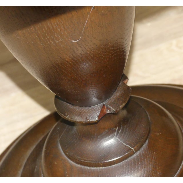 Wood Antique Oak Round Side Table with Base and Pedestal Foot, 1920s For Sale - Image 7 of 14