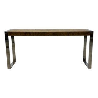 Mid-Century Burlwood and Chrome Console or Entry Way Table by Drexel For Sale