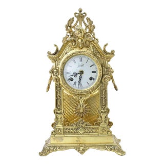 Vintage Gilded Italian Mantel Clock, Mid-20th Century For Sale