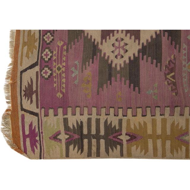 1960s Vintage Kilim Handmade Light Blue Medallion Wool Runner For Sale - Image 4 of 7