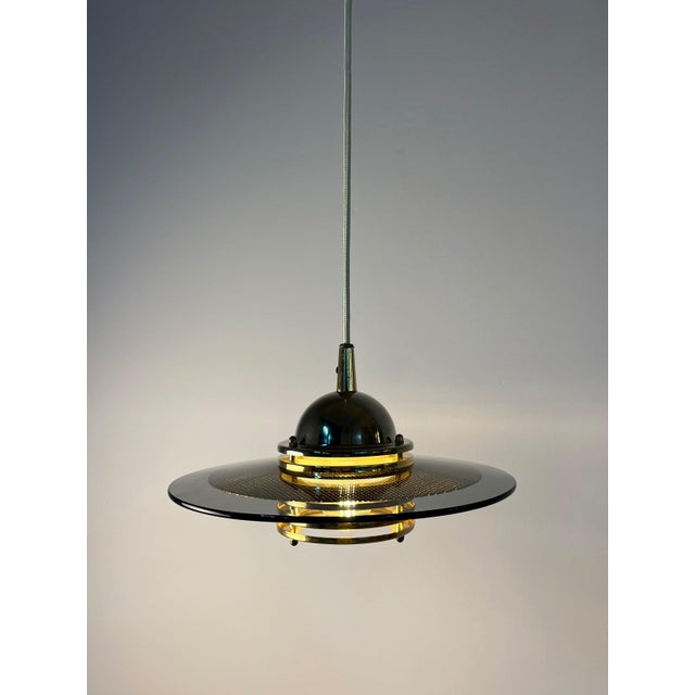Small Vintage Pendant Lamp in Smoked Glass and Brass by Jan Eskil Eskilsson for Belid For Sale - Image 9 of 11