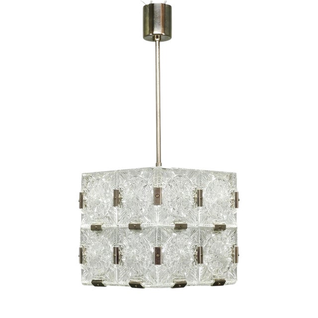 Vintage Crystal Glass and Chrome Pendant Light by Kamenicky Senov, 1970s For Sale