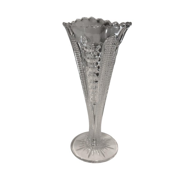 Early 20th Century Heisey Punty and Diamond Point 8" Fluted Bud Vase, Pattern No. 305 For Sale - Image 4 of 9