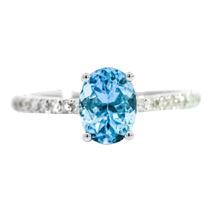 1.16 Carat Oval-Cut Aquamarine and Diamond Shank 14K White Gold Ring, Size 6.25