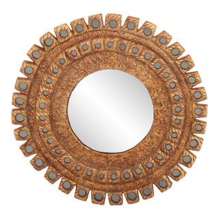 A Hand Painted Glass and Gilted Convex Mirror, in the Manner of Line Vautrin For Sale