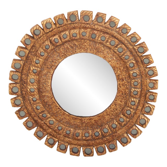 A Hand Painted Glass and Gilted Convex Mirror, in the Manner of Line Vautrin For Sale