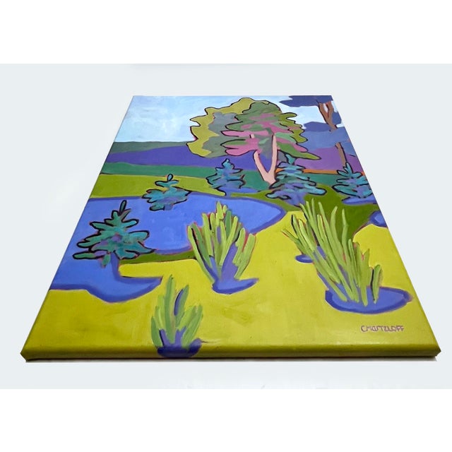 2020s Pine Tree Mirage Stylized Landscape Oil Painting, Contemporary Plein Air For Sale - Image 5 of 6