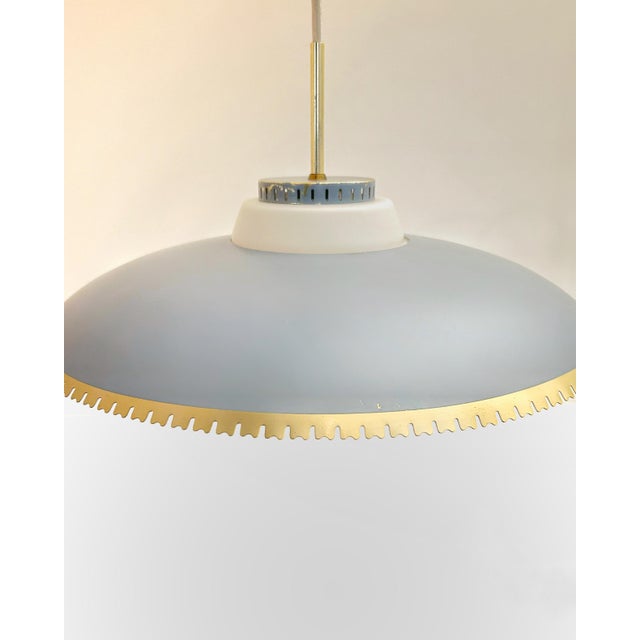 Mid-Century Modern Large Blue Pendant Lamp attributed to Bent Karlby for Lyfa, Denmark, 1960s For Sale - Image 3 of 7
