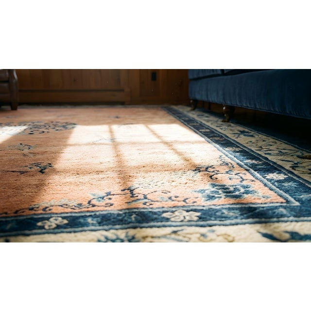 1880s Orange Salmon Medallion Antique Chinese Peking Carpet 11' X 15'6'' Handknotted Wool Rug For Sale - Image 9 of 10