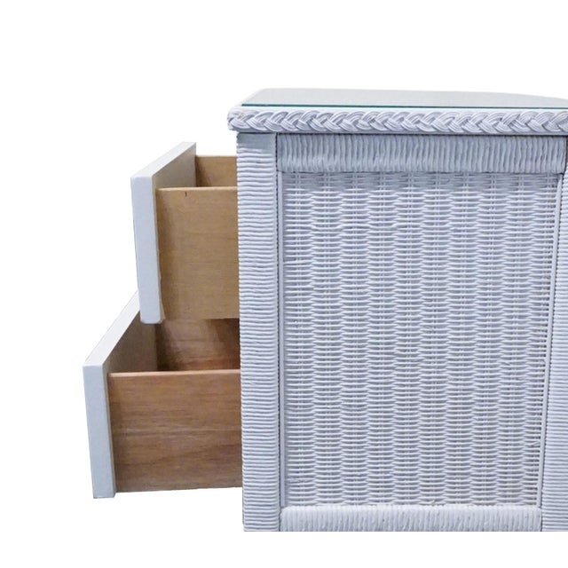 Wood Lexington / Henry Link Country Cottage Style 24" White Wicker Two Drawer Nightstand 477-621 For Sale - Image 7 of 14