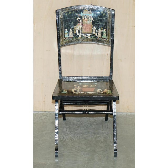 Set of Antique Indian Chinoiserie Campaign Folding Chairs For Sale - Image 17 of 18