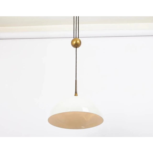 Large Adjustable Dark Brass Counterweight Pendant Light by Florian Schulz, Germany, 1970s For Sale - Image 3 of 9