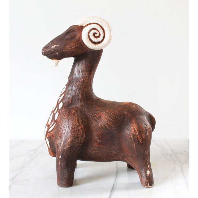 Mid-Century Ceramic Pottery Ram Figure For Sale In Milwaukee - Image 6 of 12