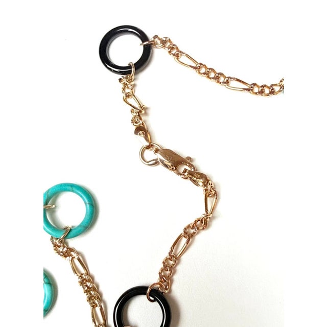 14k Yellow Gold Italian Onyx & Turquoise Circle Necklace 21" Length For Sale - Image 10 of 14