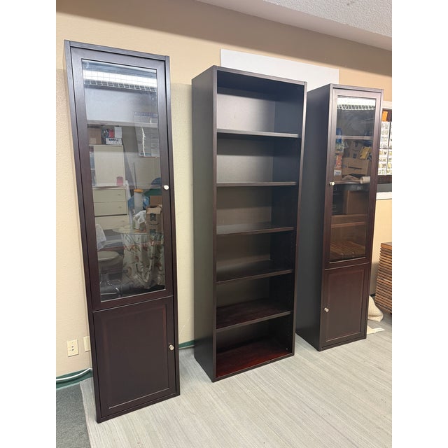 Tall Wood Display Cabinet With Glass Door and Lower Storage For Sale - Image 4 of 12