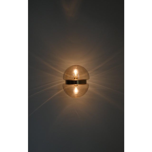 Double-Cap Wall Light in Amber Glass and Brass from Peill & Putzler, Germany, 1960s For Sale - Image 9 of 18