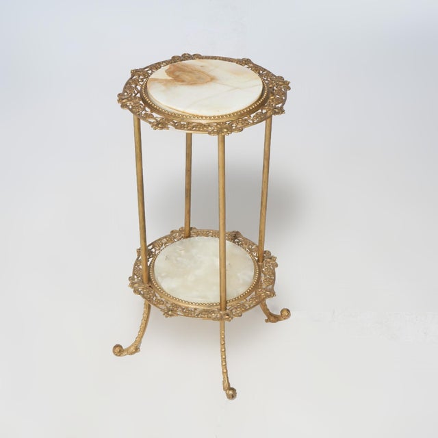 Late 20th Century Antique Victorian Gilt Metal & Onyx Two Tiered Stand, 1890 For Sale - Image 5 of 9