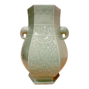 Early 20th Century Chinese Longquan Kiln Celadon Six Sided Hu